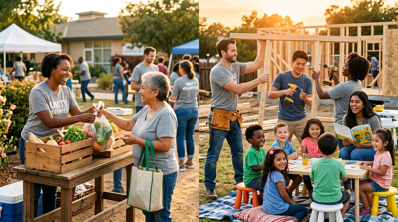 Volunteers helping community members
