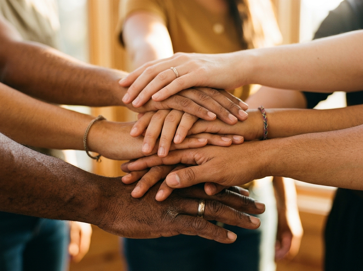 Hands united in solidarity